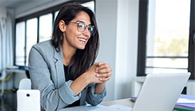 Confident business woman looking at speaking